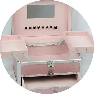 REME Makeup Train Case Cosmetic Organizer Case With Trays and Drawer for Cosmetics,Jewelry Box or Gift Box (pink) small Pink - 2 Trays