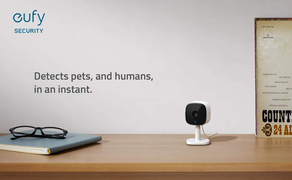 eufy security Solo IndoorCam C24, 2K Security Indoor Camera, Plug-in Camera with Wi-Fi, IP Camera, Human & Pet AI, Voice Assistant Compatibility, Night Vision, Two-Way Audio, HomeBase not Compatible - T8400-1