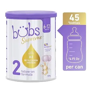 Bubs Supreme Follow-On Formula, Stage 2, Infants 6-12 Months, Made with A2 Beta-Casein Protein Cows Milk, 28.2 oz - Stage 1 Supreme formula