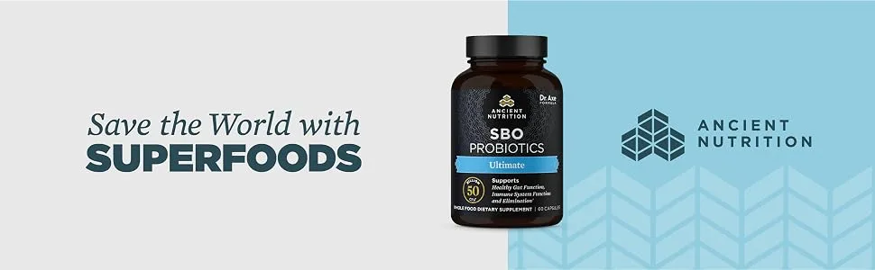 Probiotics by Ancient Nutrition, SBO Probiotics Ultimate 50 Billion CFUs*/Serving, Digestive and Immune Support, Gluten Free, Ancient Superfoods Blend, 60 Capsules - sbo ultimate