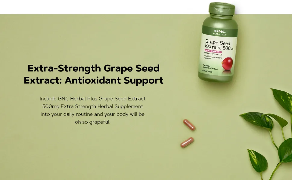 GNC Herbal Plus Grape Seed Extract 500mg - Extra Strength, 60 Capsules, Provides Antioxidant Support - Extra-Strength Grape Seed Extract: Antioxidant Support.