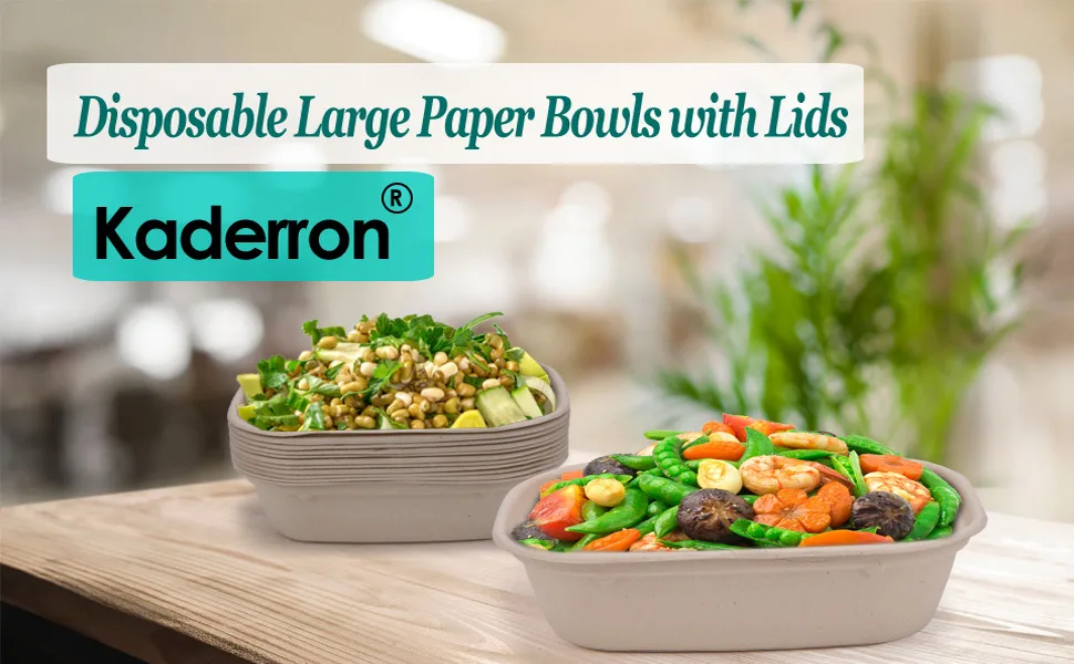 Kaderron 35 oz 50 Pack Compostable Large Paper Bowls with Lids, 100% Biodegradable Disposable Bowls Bulk Leakproof and Microwave Safe for Hot/Cold Use - product information 2