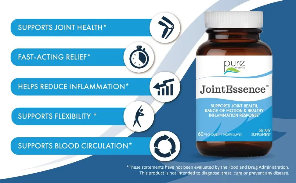 Pure Essence Labs JointEssence Supplement - Natural Joint Support for Men and Women - Non Gmo - 60 Vegetarian Capsules - fast-acting relief from joint health and inflammation, supports flexibility and blood circulation