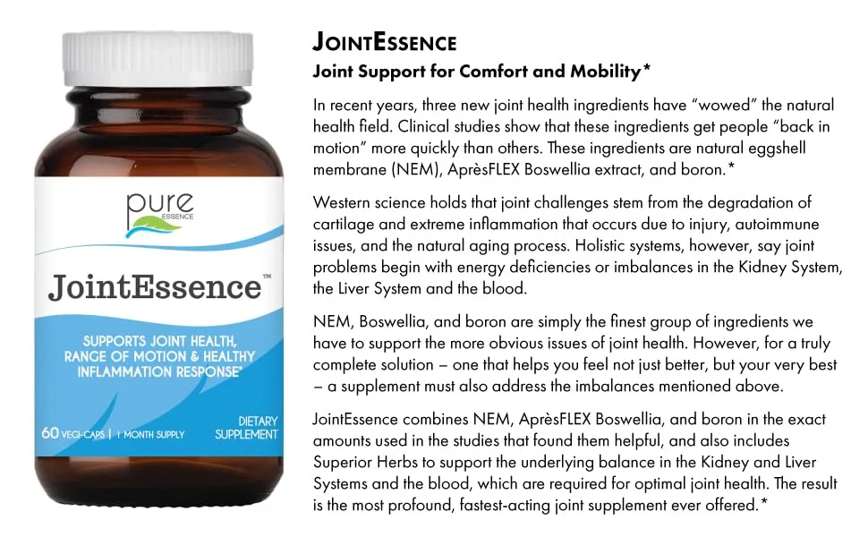 Pure Essence Labs JointEssence Supplement - Natural Joint Support for Men and Women - Non Gmo - 60 Vegetarian Capsules - JointEssence: joint support for comfort and mobility