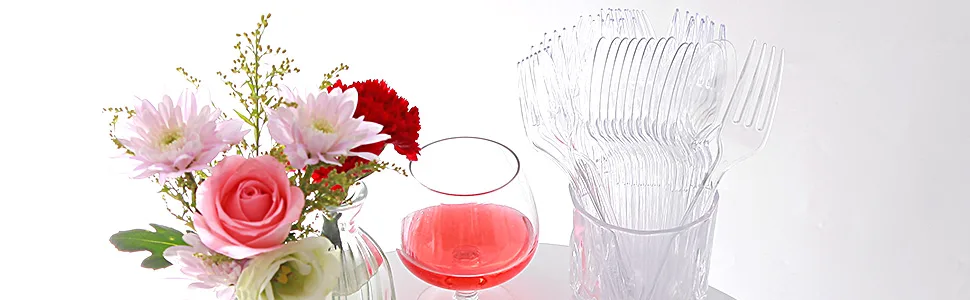 Plastic Silverware 400pcs Disposable Clear Plastic Silverware Crystal Plastic Cutery Plastic forks and Spoons 200 forks and 200 spoons Supernal - 400pcs Disposable Clear Plastic Silverware