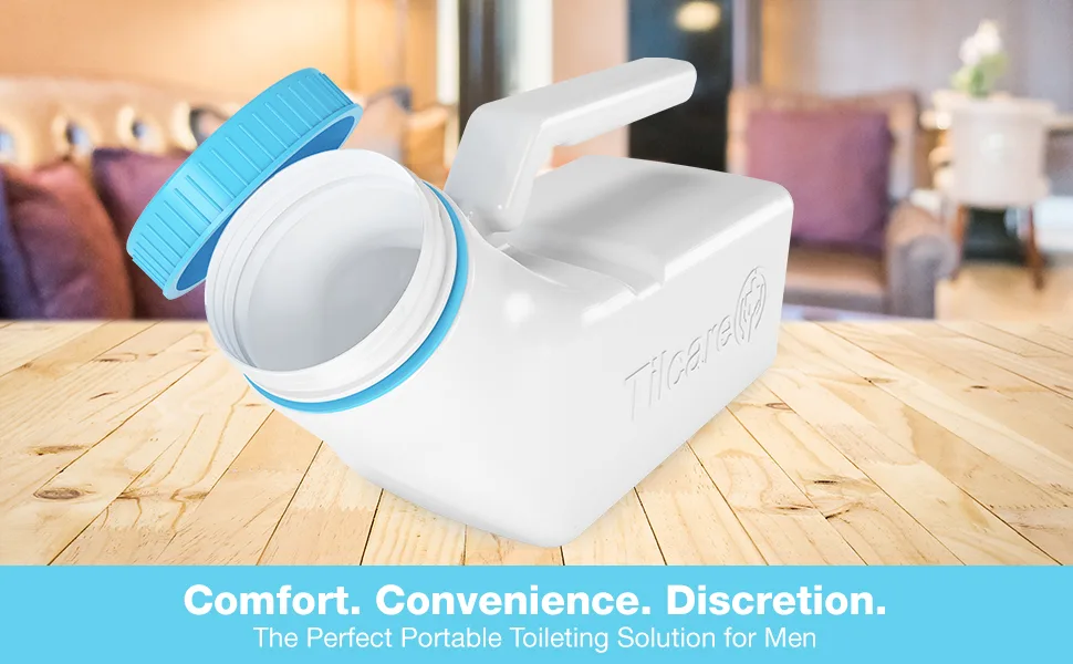 Urinals for Men Glow in The Dark Lid by Tilcare (3 Pack) - 32oz/1000mL Thick Plastic Mens Bedpan Bottle with Screw-on Lid - Spill Proof Urinary Chamber - Male Portable Travel Pee Bottles 3 Count (Pack of 1) - Tilcare