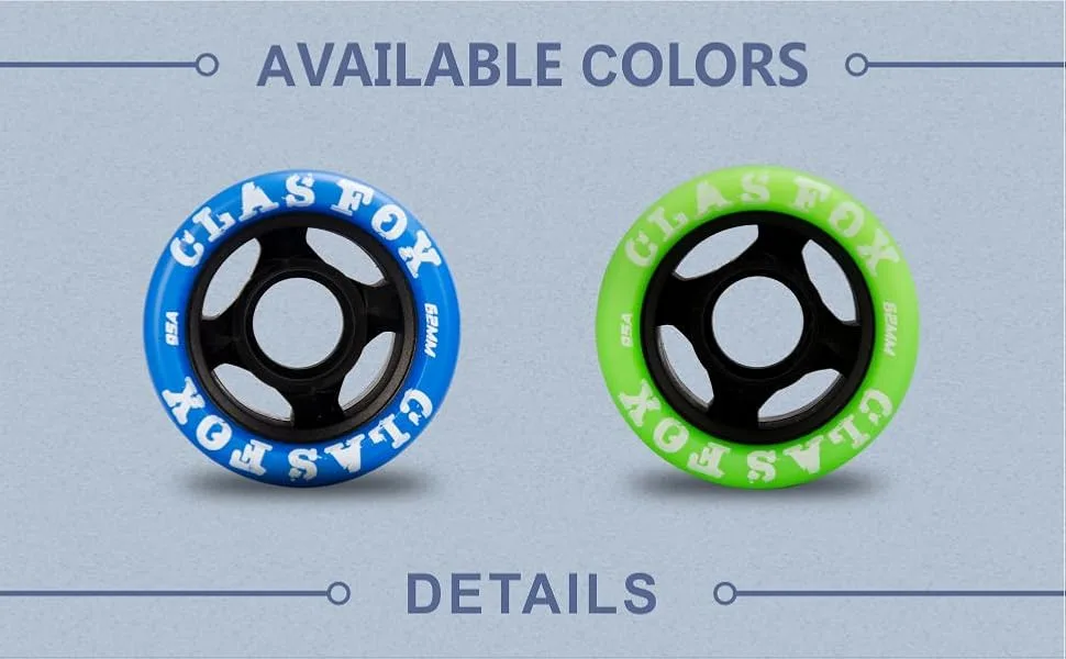 CLAS FOX Replacement Roller Skate Wheels Quad Speed Skate Wheels 8 Pcs Blue PU Black Core - T01-4