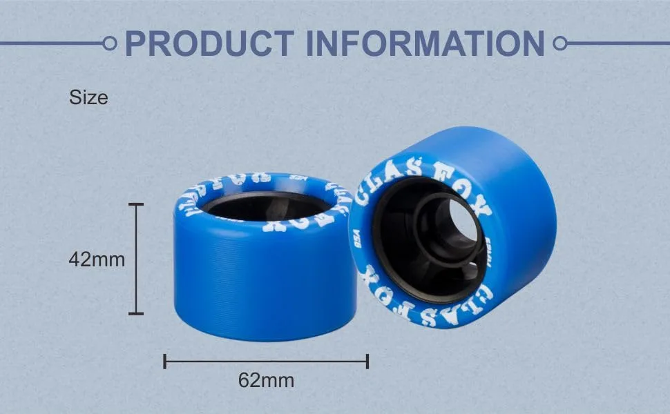 CLAS FOX Replacement Roller Skate Wheels Quad Speed Skate Wheels 8 Pcs Blue PU Black Core - T02-2