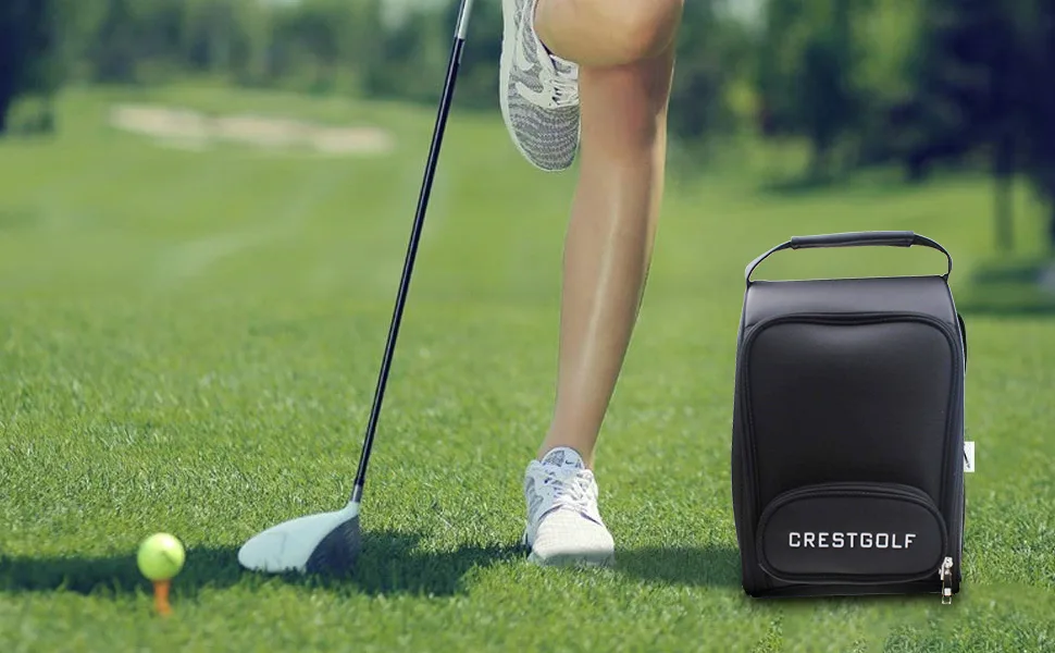 Crestgolf Deluxe PU Golf Shoe Bag Waterproof- Zippered Shoe Carrier Bags Ventilation & Outside Pocket Socks, Tees, etc. - product information 1