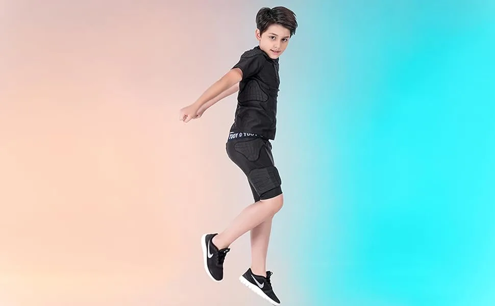 DGXINJUN Youth Kids Boys Padded Compression Shirt Chest Protector Parkour Extreme Exercise Suit for Boys Shirt Medium - product information 18