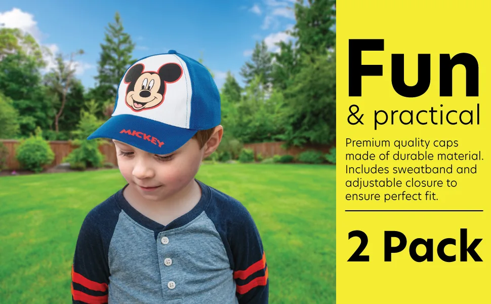 Disney Boys' Mickey Mouse Baseball Cap - 2 Pack 3D Character Curved Brim Strap Back Hat (2T-7) Mickey Classic 2 Pack 2-4T - Mickey CAP