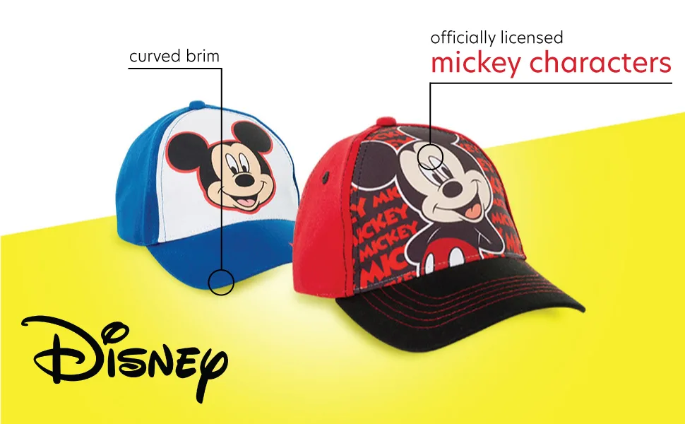 Disney Boys' Mickey Mouse Baseball Cap - 2 Pack 3D Character Curved Brim Strap Back Hat (2T-7) Mickey Classic 2 Pack 2-4T - Mickey Characters