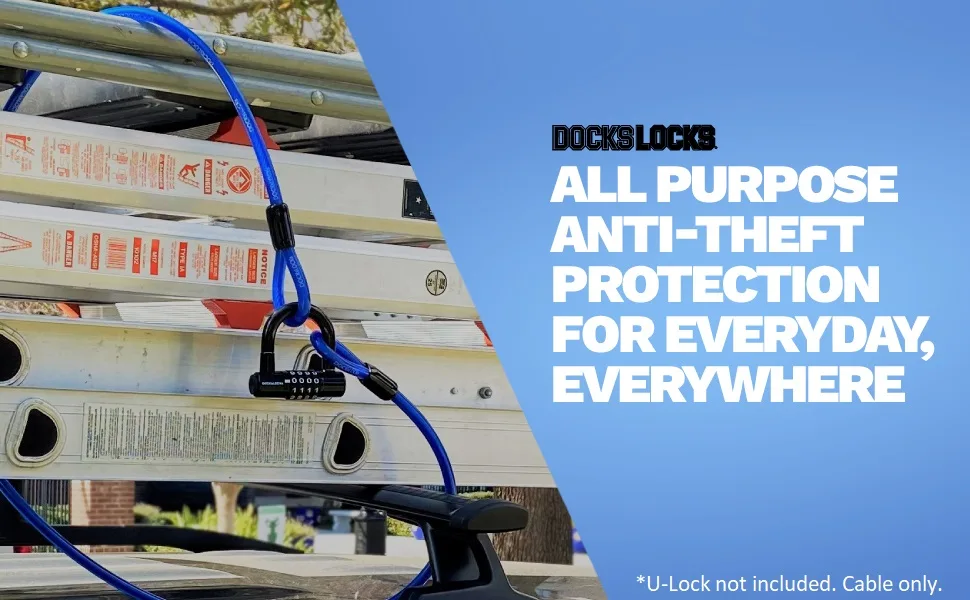 DocksLocks Anti Theft Weatherproof Straight Security Cable with Reinforced Looped Ends for Bike, Kayak and More, 25ft - Anti-theft cable lock with loops to secure everything