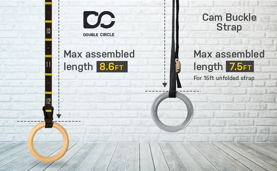 Double Circle Quick Adjust Numbered Straps for Gymnastic Rings - Carabiner System and Exercise Video Guide for Full Body Workout, Calisthenics, and Home Gym - Double Circle straps