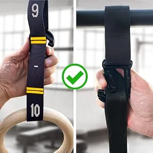 Double Circle Quick Adjust Numbered Straps for Gymnastic Rings - Carabiner System and Exercise Video Guide for Full Body Workout, Calisthenics, and Home Gym - Gymnastic Rings grip