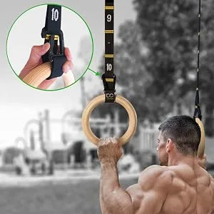 Double Circle Quick Adjust Numbered Straps for Gymnastic Rings - Carabiner System and Exercise Video Guide for Full Body Workout, Calisthenics, and Home Gym - straps carabiners
