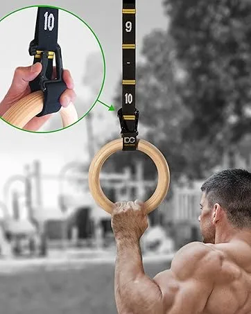 Double Circle Quick Adjust Numbered Straps for Gymnastic Rings - Carabiner System and Exercise Video Guide for Full Body Workout, Calisthenics, and Home Gym - straps carabiners