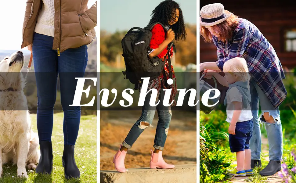 Evshine Women's Short Ankle Rain Boots Lightweight Chelsea Rain Boots Rubber Waterproof Booties 9 Black - rain boot for women
