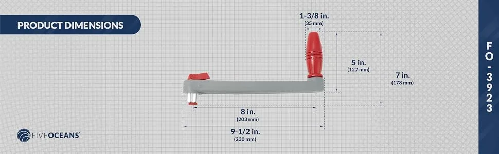 Five Oceans Marine Locking Winch Handle 8", 10" / Winch Handle Holder 8" Grey w/ Red Handle - FIVE OCEANS WINCH HANDLE