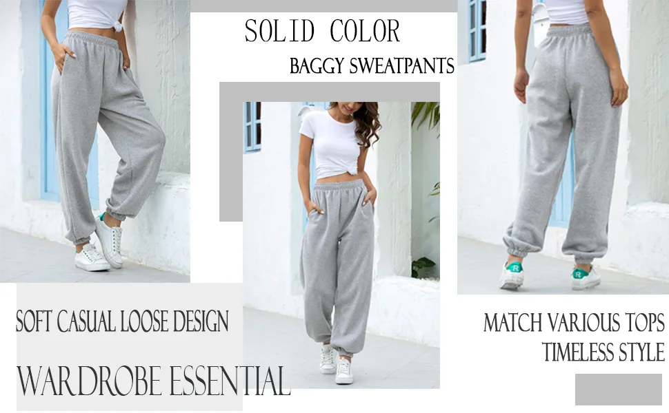 HeSaYep Women's High Waisted Sweatpants Workout Active Joggers Pants Baggy Lounge Bottoms Medium Grey - sweat pants
