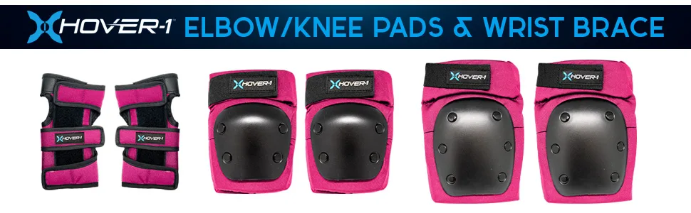 Hover-1 Nylon Protective Elbow Pads | Knee Pads & Wrist Guards, For Ages Above 8, Hard PP Shells for Impact Resistance & EVA Foam Protective Padding, Medium, Pink - skateboard knee pads, elbow pads, wrist guard, protective gear, skateboard elbow pads, hard shell