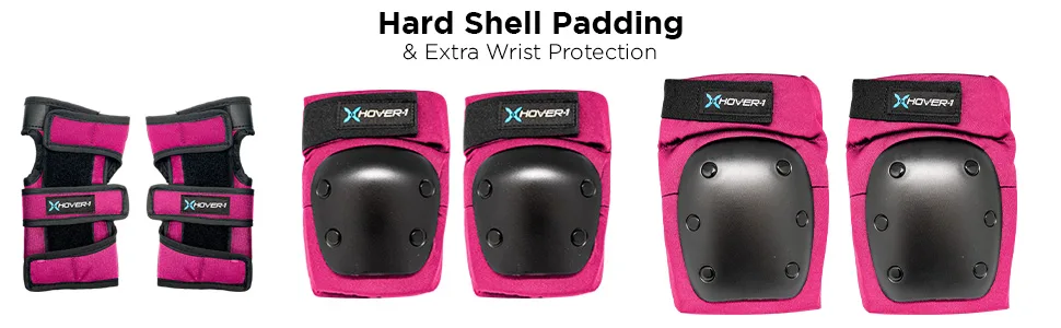 Hover-1 Nylon Protective Elbow Pads | Knee Pads & Wrist Guards, For Ages Above 8, Hard PP Shells for Impact Resistance & EVA Foam Protective Padding, Medium, Pink - skateboard knee pads, elbow pads, wrist guard, protective gear, skateboard elbow pads, hard shell