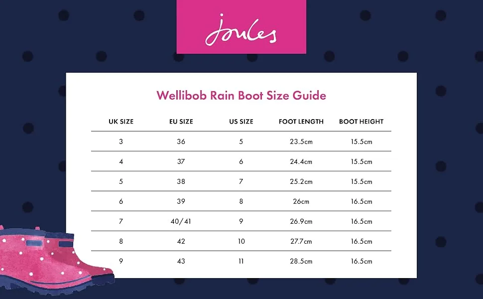Joules Women's Wellibob Rain Boot 7 Black Metallic Bees - Wellibob Rain Boot Size Guide
