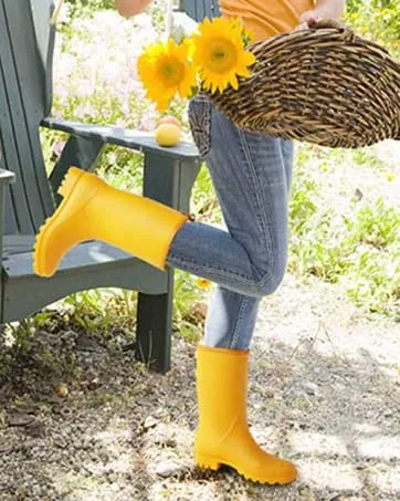 Women's Mid Calf Rain Boots Waterproof Lightweight Garden Shoes 8.5 Black - yellow