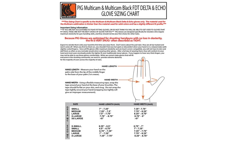 PIG Full Dexterity Tactical (FDT) Delta Utility Gloves Black Medium - delta mc sizing chart