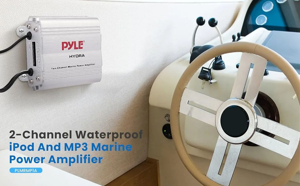 Pyle Hydra Marine Amplifier - Upgraded Elite Series 400 Watt 2 Channel Micro Amplifier - Waterproof, GAIN Level Controls, RCA Stereo Input, 3.5mm Jack & Volume Control (PLMRMP1A) Standard Packaging - Pyle Hydra Marine Amplifier;Marine;Stereo;Waterproof;Power Amplifier;Ampli