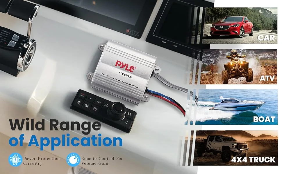 Pyle Hydra Marine Amplifier - Upgraded Elite Series 400 Watt 2 Channel Micro Amplifier - Waterproof, GAIN Level Controls, RCA Stereo Input, 3.5mm Jack & Volume Control (PLMRMP1A) Standard Packaging - Pyle Hydra Marine Amplifier;Marine;Stereo;Waterproof;Power Amplifier;Ampli