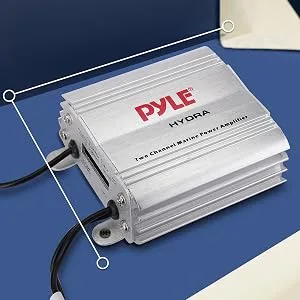 Pyle Hydra Marine Amplifier - Upgraded Elite Series 400 Watt 2 Channel Micro Amplifier - Waterproof, GAIN Level Controls, RCA Stereo Input, 3.5mm Jack & Volume Control (PLMRMP1A) Standard Packaging - Pyle Hydra Marine Amplifier;Marine;Stereo;Waterproof;Power Amplifier;Ampli
