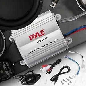 Pyle Hydra Marine Amplifier - Upgraded Elite Series 400 Watt 2 Channel Micro Amplifier - Waterproof, GAIN Level Controls, RCA Stereo Input, 3.5mm Jack & Volume Control (PLMRMP1A) Standard Packaging - Pyle Hydra Marine Amplifier;Marine;Stereo;Waterproof;Power Amplifier;Ampli