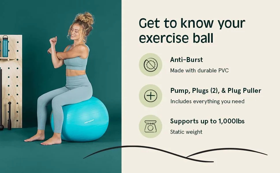 Retrospec Luna Exercise Ball, Base & Pump/Ball & Pump with Anti-Burst Material 55cm Ball & Base Rose - Retrospec Luna Exercise Ball