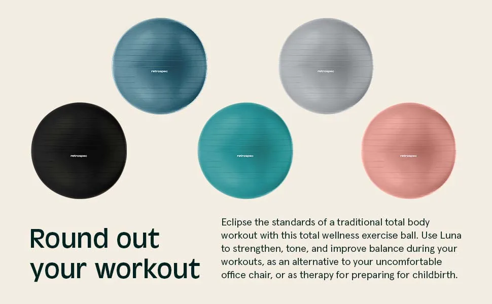 Retrospec Luna Exercise Ball, Base & Pump/Ball & Pump with Anti-Burst Material 55cm Ball & Base Rose - Retrospec Luna Exercise Ball