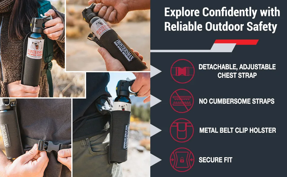 SABRE Frontiersman 9.2 oz. Bear Spray, Maximum Strength 2.0% Major Capsaicinoids, Powerful 35 ft. Range Bear Deterrent, Outdoor Camping & Hiking Protection, Quick Draw Holster & Multipack Options - Bear spray