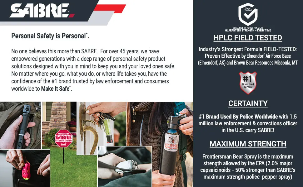 SABRE Frontiersman 9.2 oz. Bear Spray, Maximum Strength 2.0% Major Capsaicinoids, Powerful 35 ft. Range Bear Deterrent, Outdoor Camping & Hiking Protection, Quick Draw Holster & Multipack Options - sabre