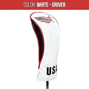 USA Golf Head Covers for Driver & Fairway Woods - Premium Leather Headcovers, Designed to Fit All Woods and Drivers Navy - Skydream Golf - Golf Driver & Fairway Head Covers - White Driver