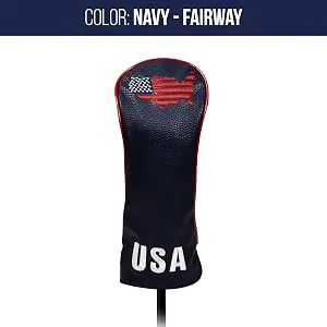 USA Golf Head Covers for Driver & Fairway Woods - Premium Leather Headcovers, Designed to Fit All Woods and Drivers Navy - Skydream Golf - Golf Driver & Fairway Head Covers - Navy Fairway