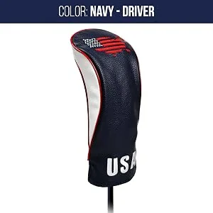 USA Golf Head Covers for Driver & Fairway Woods - Premium Leather Headcovers, Designed to Fit All Woods and Drivers Navy - Skydream Golf - Golf Driver & Fairway Head Covers - Navy Driver