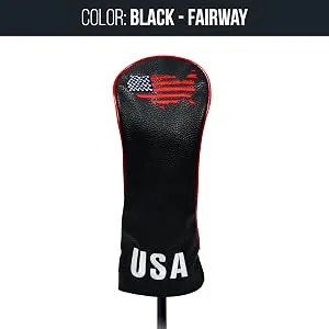 USA Golf Head Covers for Driver & Fairway Woods - Premium Leather Headcovers, Designed to Fit All Woods and Drivers Navy - Skydream Golf - Golf Driver & Fairway Head Covers - Black Fairway