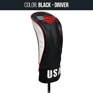 USA Golf Head Covers for Driver & Fairway Woods - Premium Leather Headcovers, Designed to Fit All Woods and Drivers Navy - Skydream Golf - Golf Driver & Fairway Head Covers - Black Driver