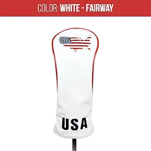 USA Golf Head Covers for Driver & Fairway Woods - Premium Leather Headcovers, Designed to Fit All Woods and Drivers Navy - Skydream Golf - Golf Driver & Fairway Head Covers - White Fairway