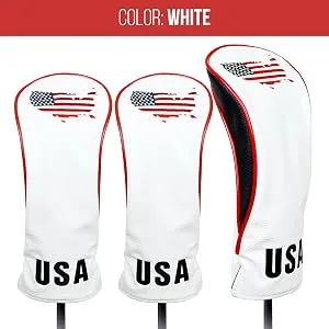 USA Golf Head Covers for Driver & Fairway Woods - Premium Leather Headcovers, Designed to Fit All Woods and Drivers Navy - Skydream Golf - Golf Driver & Fairway Head Covers - White Set