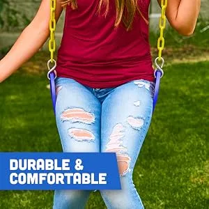 Squirrel Products Heavy Duty Strap Swing Seat - Playground Swing Seat Replacement and Carabiners for Easy Install - Blue Blue, 1 Pack Heavy Duty - Durable and Comfortable