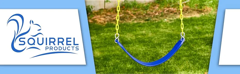 Squirrel Products Heavy Duty Strap Swing Seat - Playground Swing Seat Replacement and Carabiners for Easy Install - Blue Blue, 1 Pack Heavy Duty - Squirrel Products Logo
