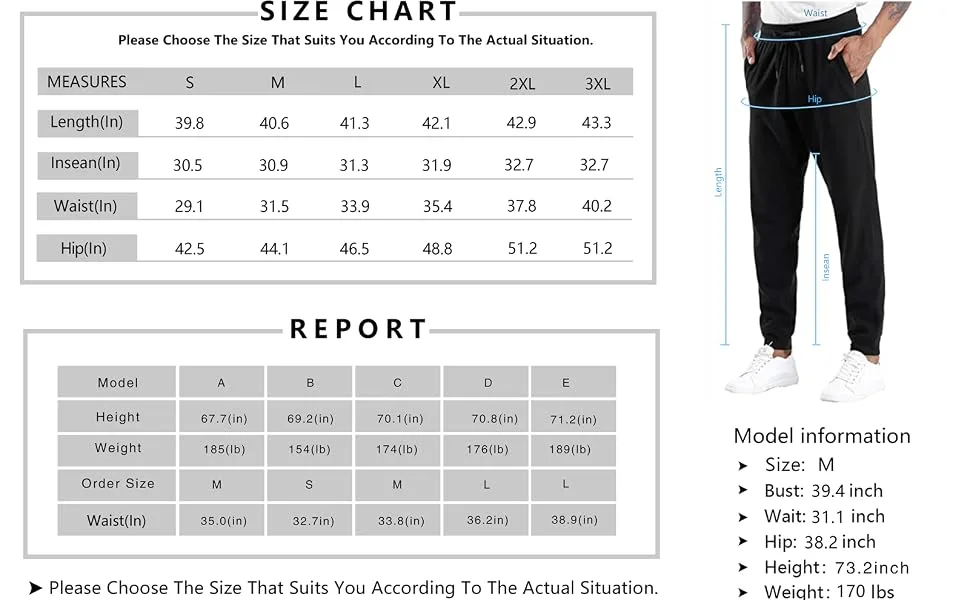 THE GYM PEOPLE Men's Fleece Joggers Pants with Deep Pockets Athletic Loose-fit Sweatpants for Workout, Running, Training Fleece Lined Black Large - Size Chart