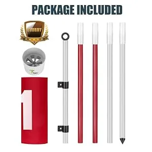 ToVii 2 Pack Golf Flagstick 6 feet golf flag Hole Cup Set,Golf Pin Flags for Driving Range Backyard, Anti-Rust Glass Fiber 5-Section Design with Connectors Basic- Red- 2 Pack - product information 5