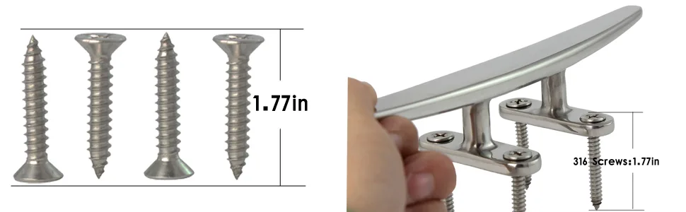 VEITHI Boat Dock Cleats, 5in/6in/8in (3 Sizes) 316 Stainless Steel Boat Cleat Open Base Flat Top (2,4 Pack), Include Stainless Steel Screws 8inch 2Pack - VEITHI