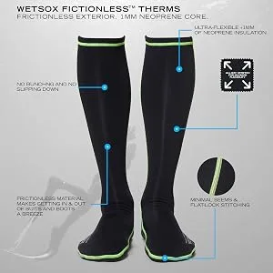 WETSOX Thermals Wetsuit Socks, 1mm Neoprene for Extra Warmth X-Large Women/X-Large Men Black - Round Toe - Wetsox